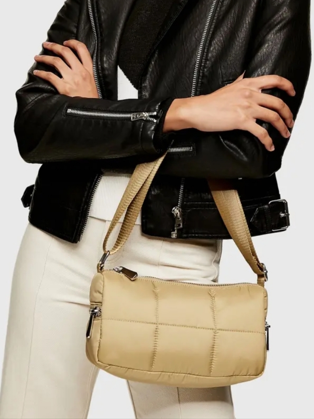 Nwot Womens Topshop Square Beige Quilted Shoulder Bag